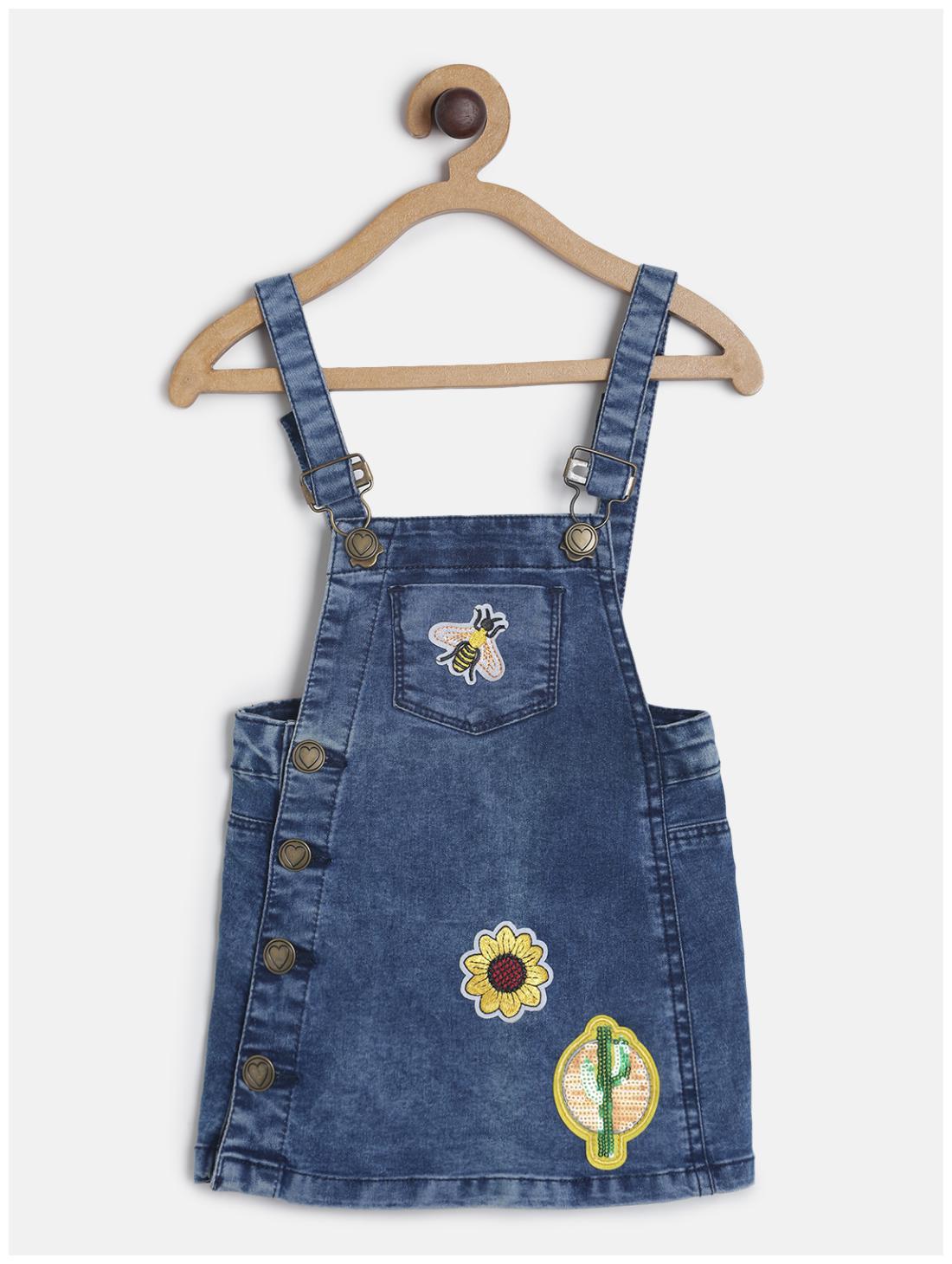 

Tales Stories Baby girl Denim Embellished Jumpsuit - Blue