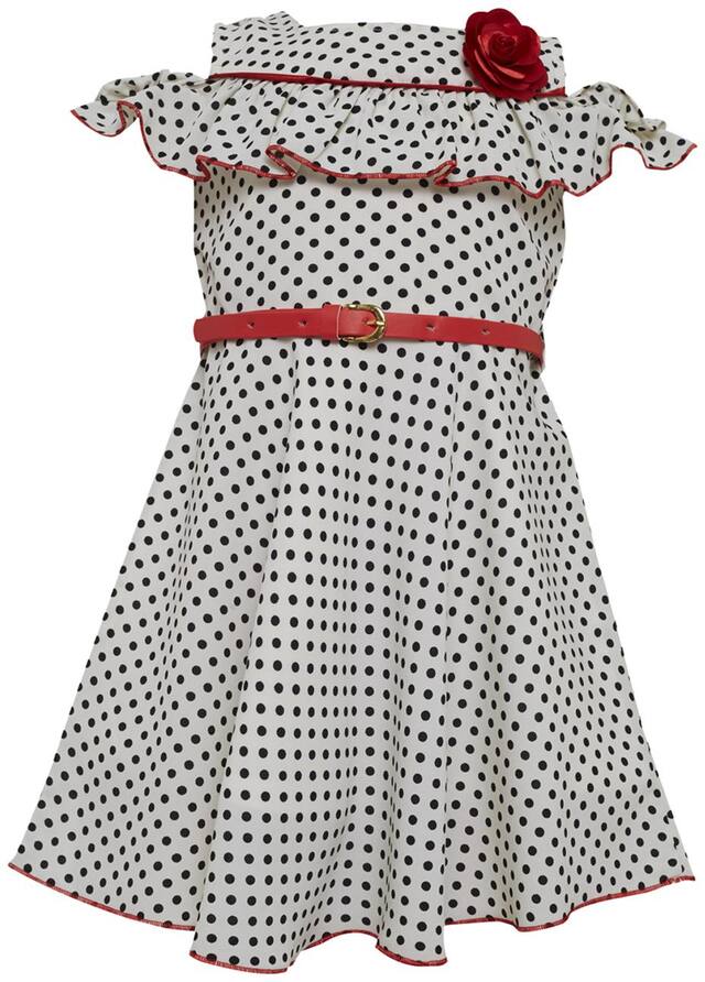 Tales & Stories Cream Cotton Polka Dot Printed Sleeveless Dress for Girls