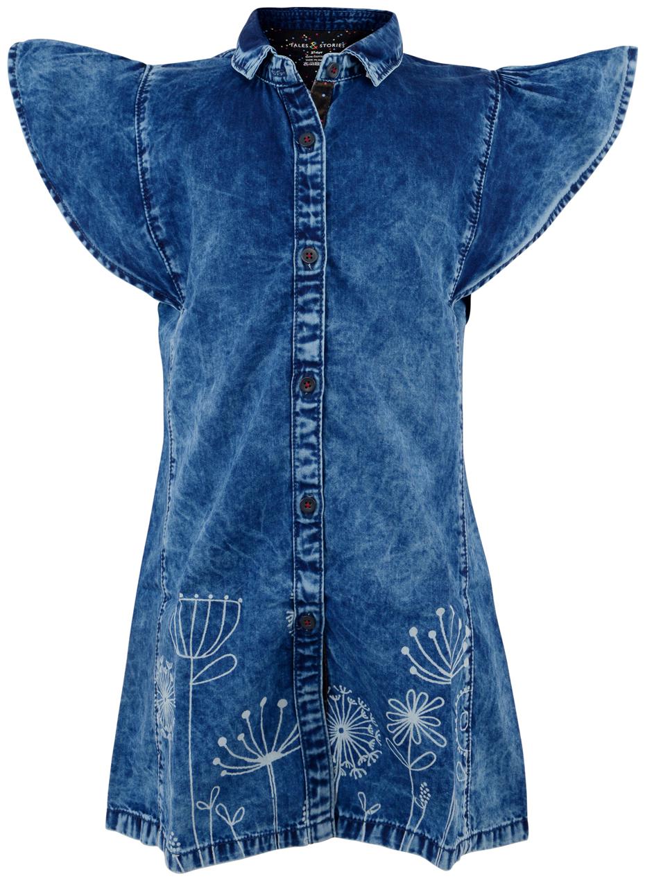 

Tales Stories Blue Cotton Short Sleeves Knee Length Princess Frock ( Pack of 1 )