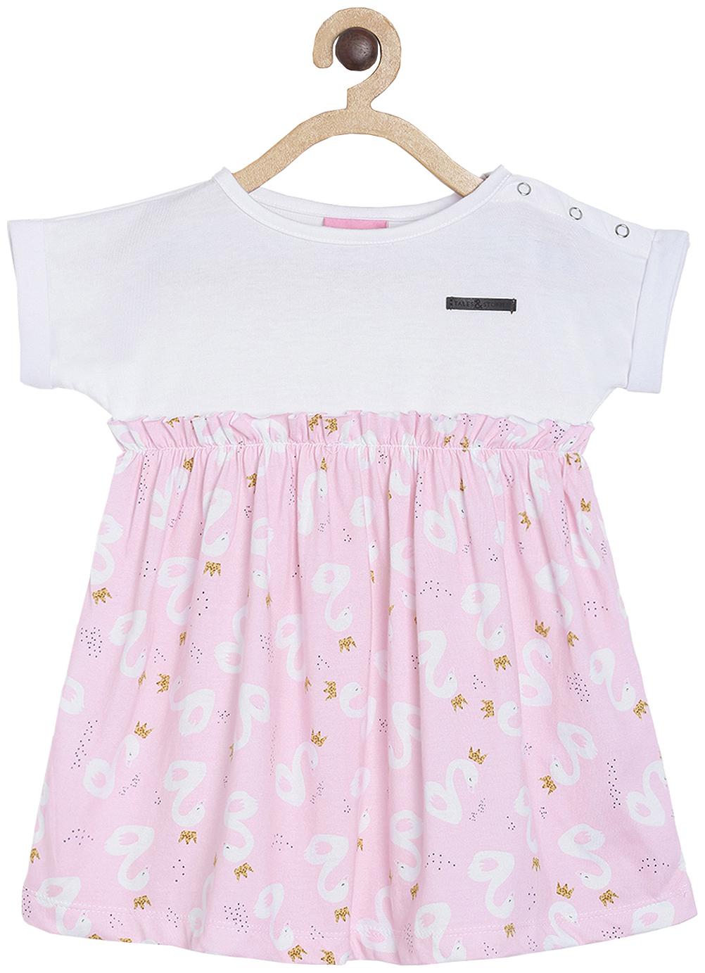 

Tales Stories White Pink Cotton Short Sleeves Midi Princess Frock ( Pack of 1 )