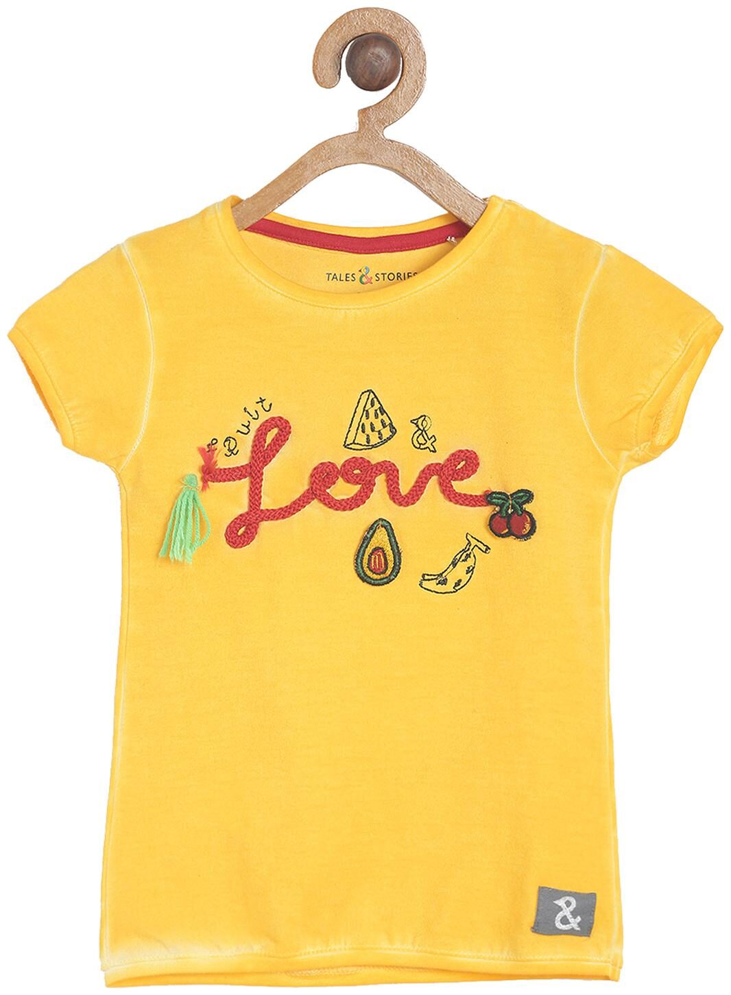 

Tales Stories Cotton Self design T shirt for Baby Girl - Yellow