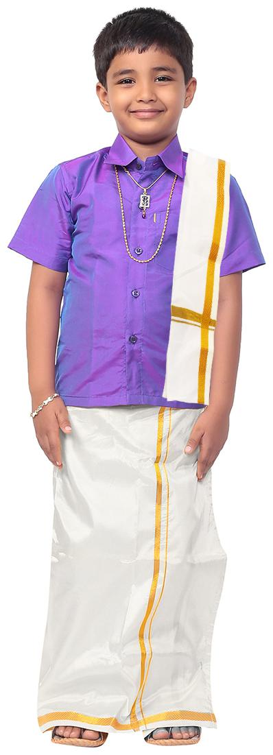 

THANGAMAGAN Boy Art silk Solid Dhoti - Purple