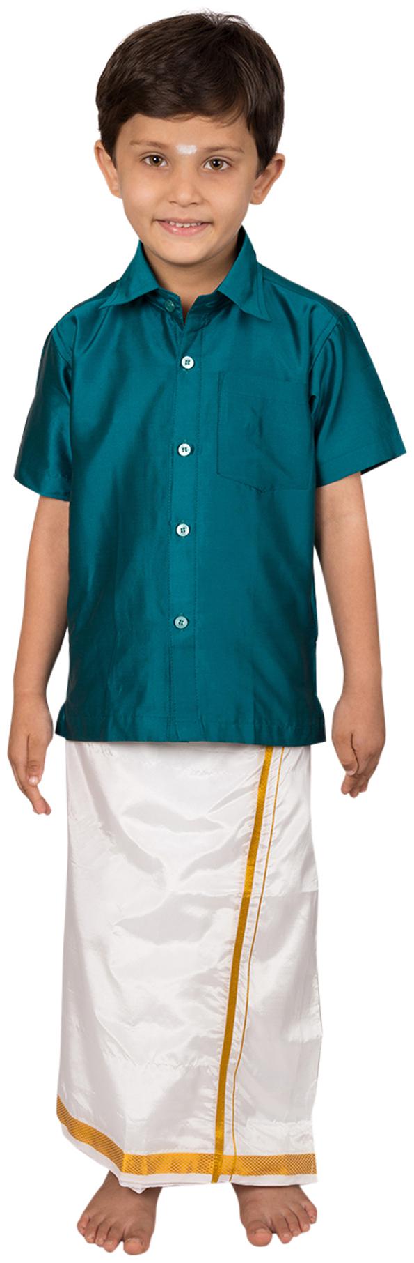 

Thangamagan Blue Shirt And Dhoty Regular Fit