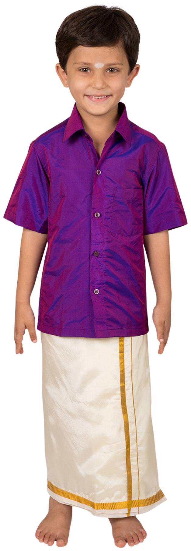 

Thangamagan Purple Shirt And Dhoty Regular Fit