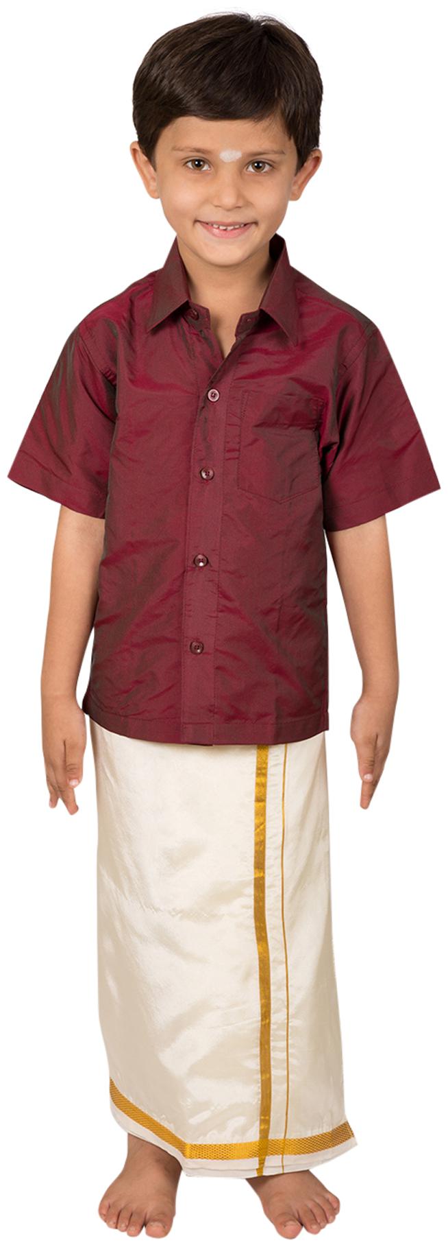 

Thangamagan Maroon Shirt And Dhoty Regular Fit
