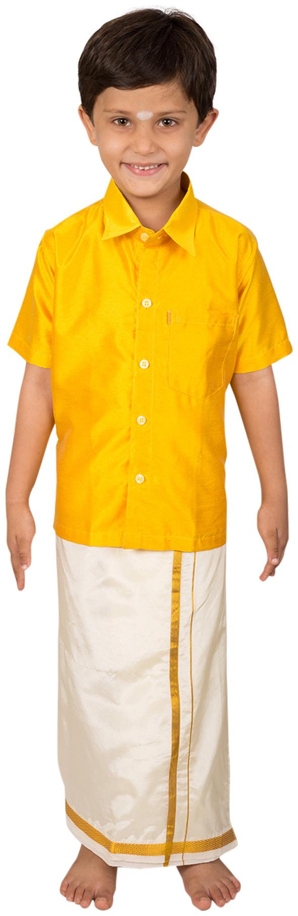 

Thangamagan Yellow Shirt And Dhoty Regular Fit