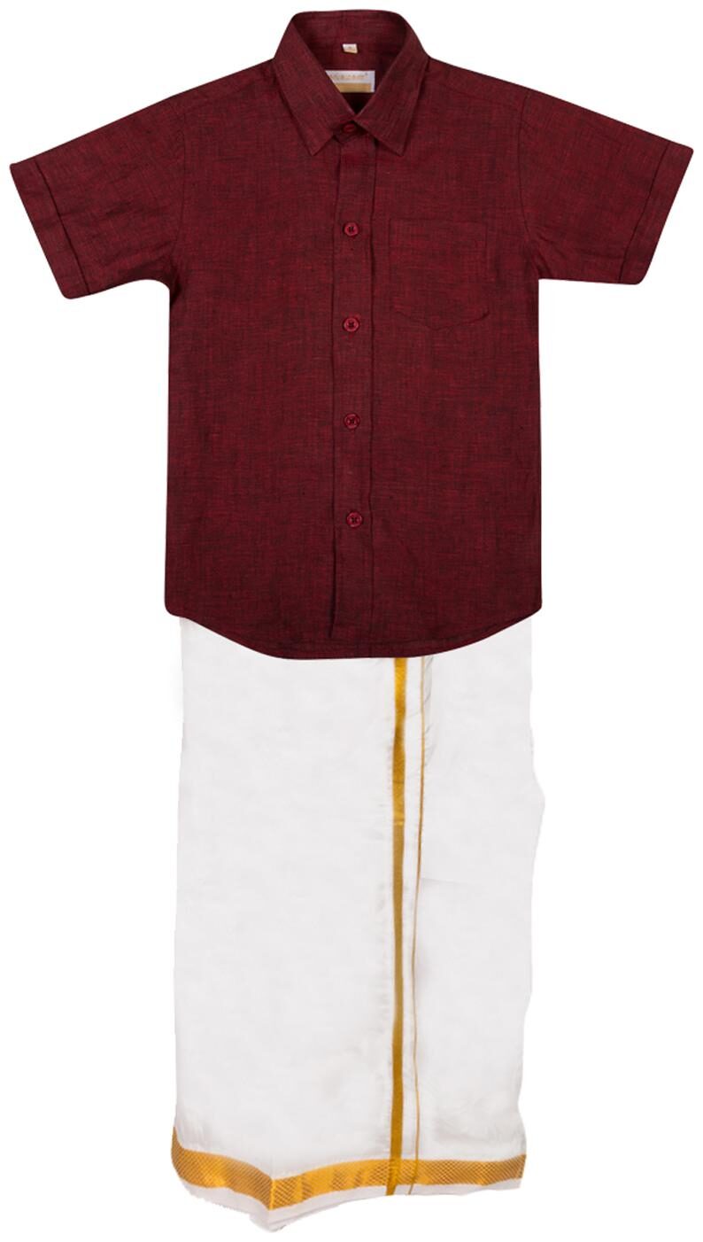 

Thangamagan Maroon Shirt And Dhoty Regular Fit
