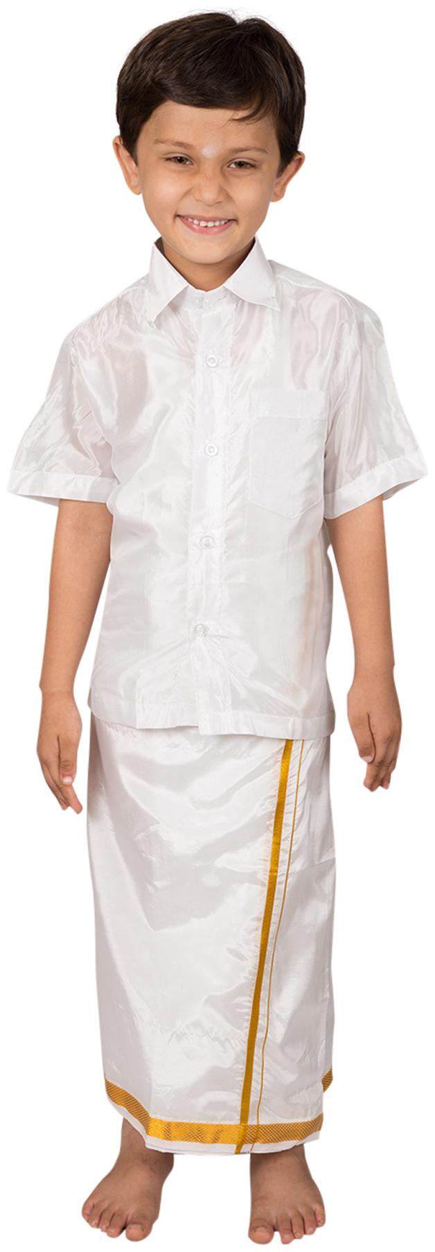 

Thangamagan White Shirt And Dhoty Regular Fit