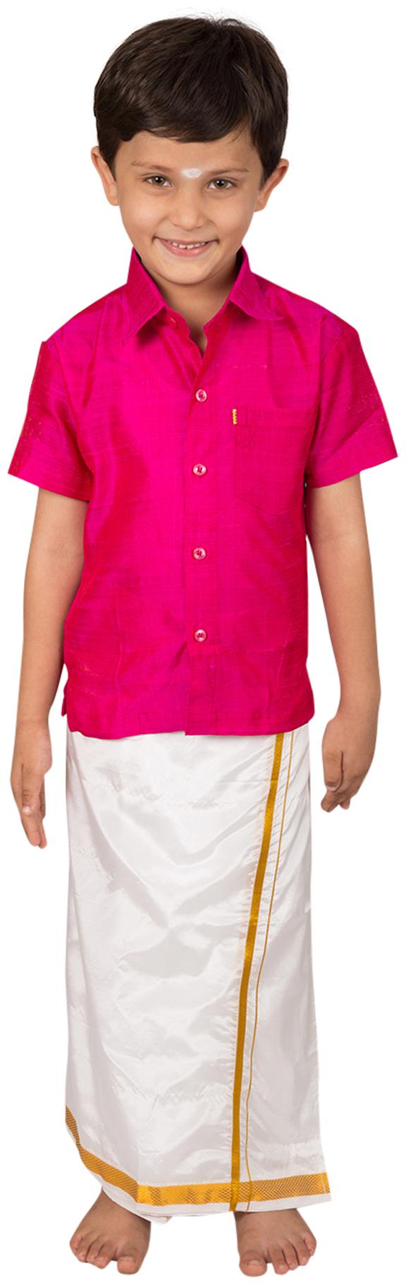 

Thangamagan Pink Shirt And Dhoty Regular Fit