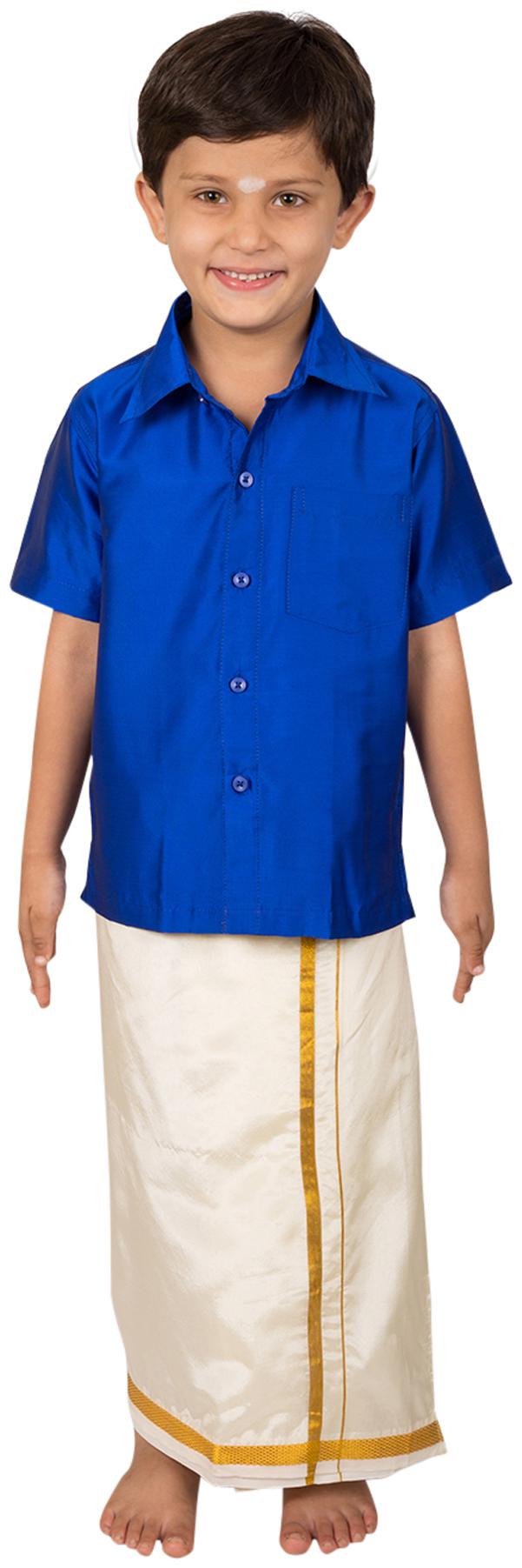 

Thangamagan Blue Shirt And Dhoty Regular Fit