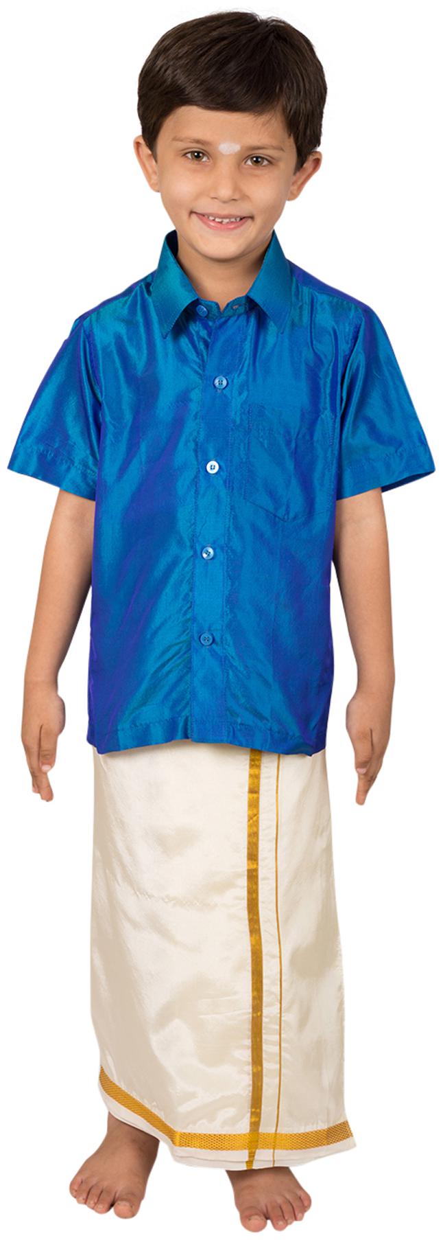 

Thangamagan Blue Shirt And Dhoty Regular Fit