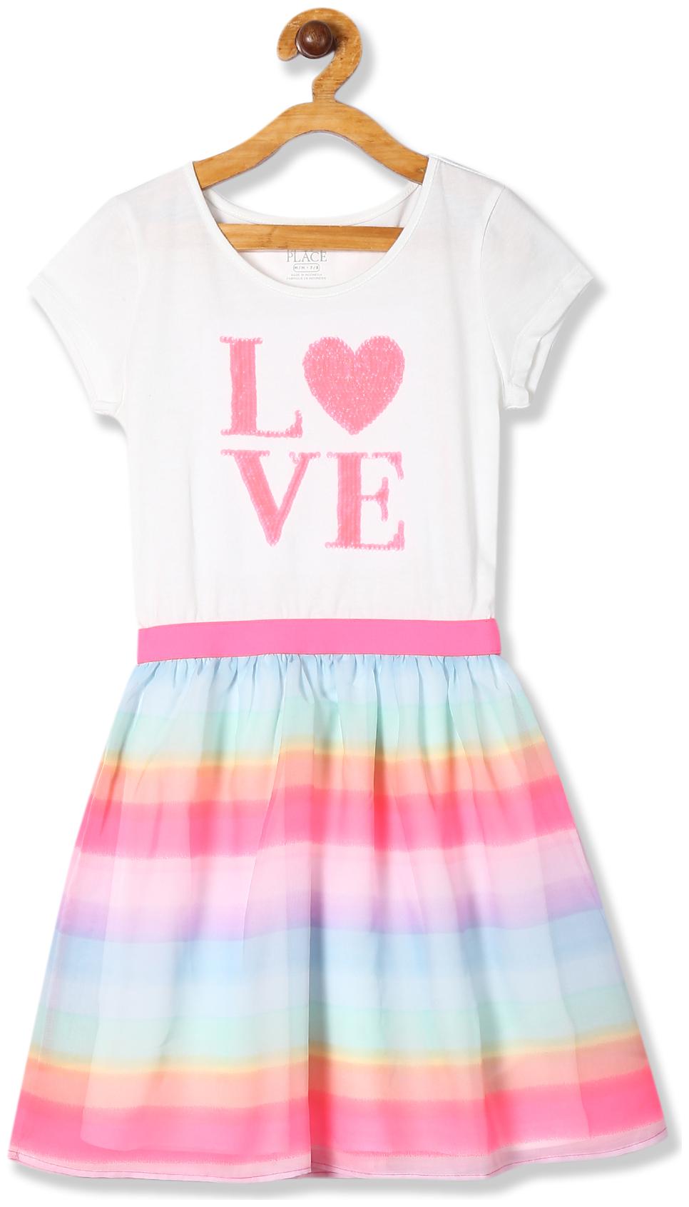 

THE CHILDREN S PLACE White Cotton Short Sleeves Knee Length Princess Frock ( Pack of 1 )