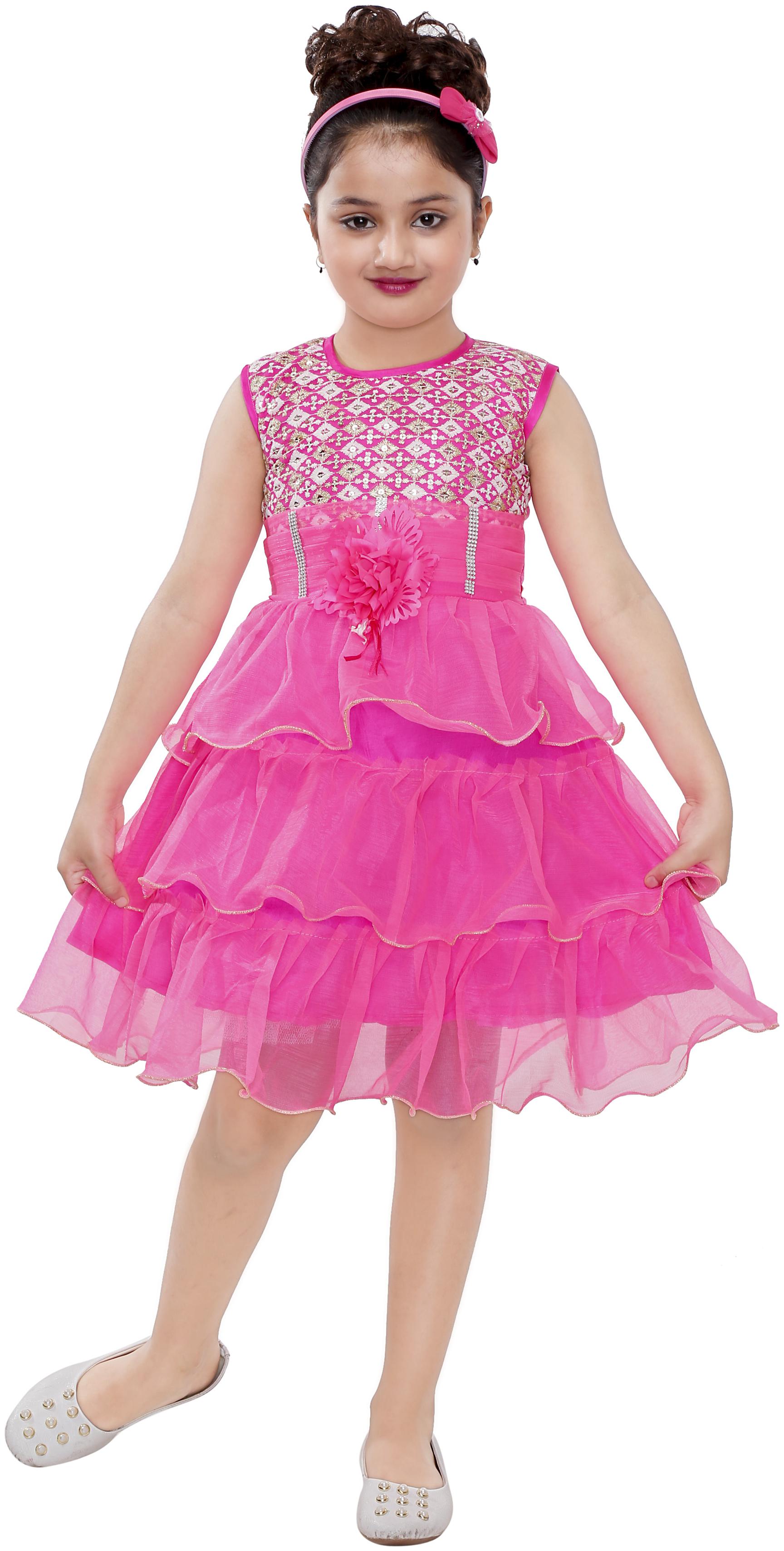 

The Panda Ant Pink Net Sleeveless Knee Length Collar Frock ( Pack of 1 )