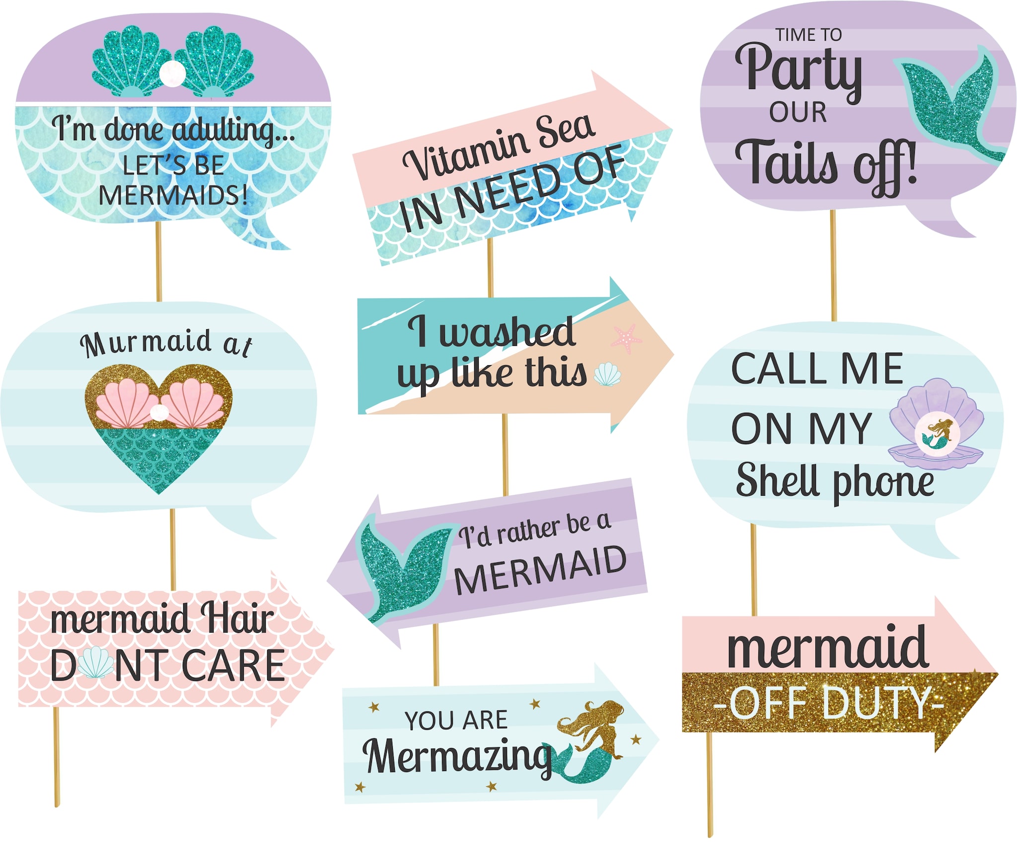 

Theme My Party Mermaid birthday party props set for photo booth - Set of 10