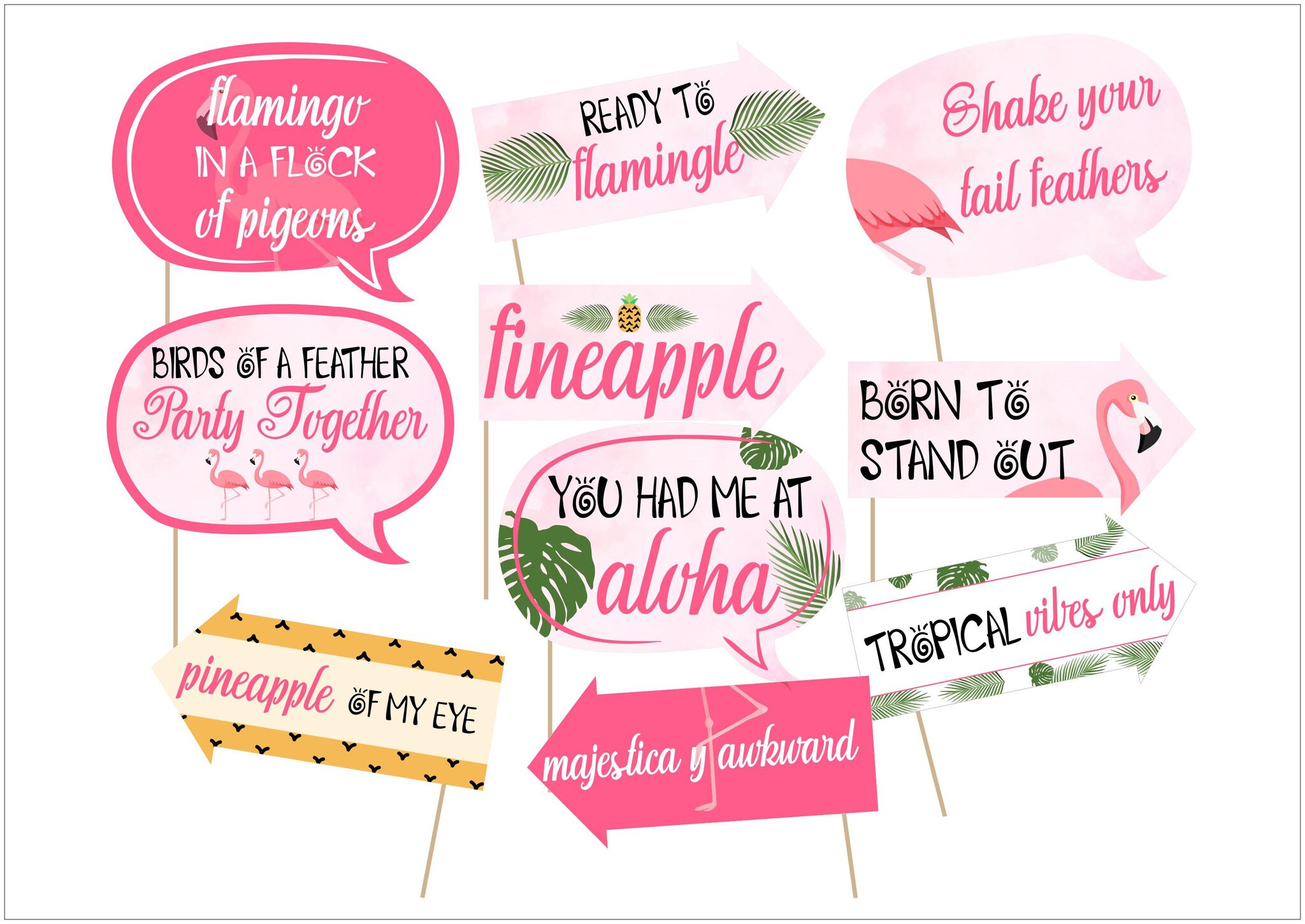 

Theme My Party Flamingo birthday party props set for photo booth - Set of 10