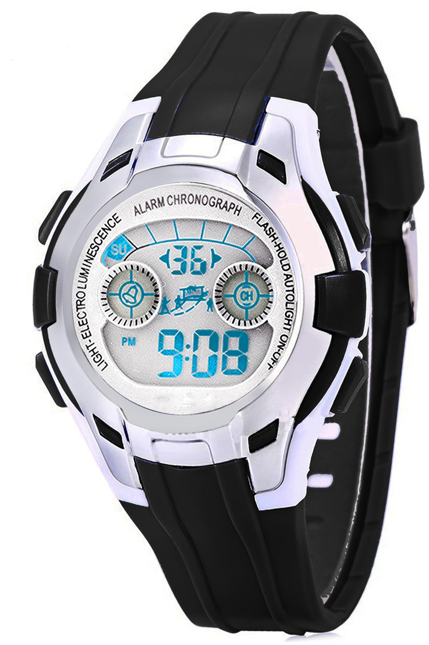 

Time Up Digital Alarm Function WaterProof BackLight Watch for Boys Girls