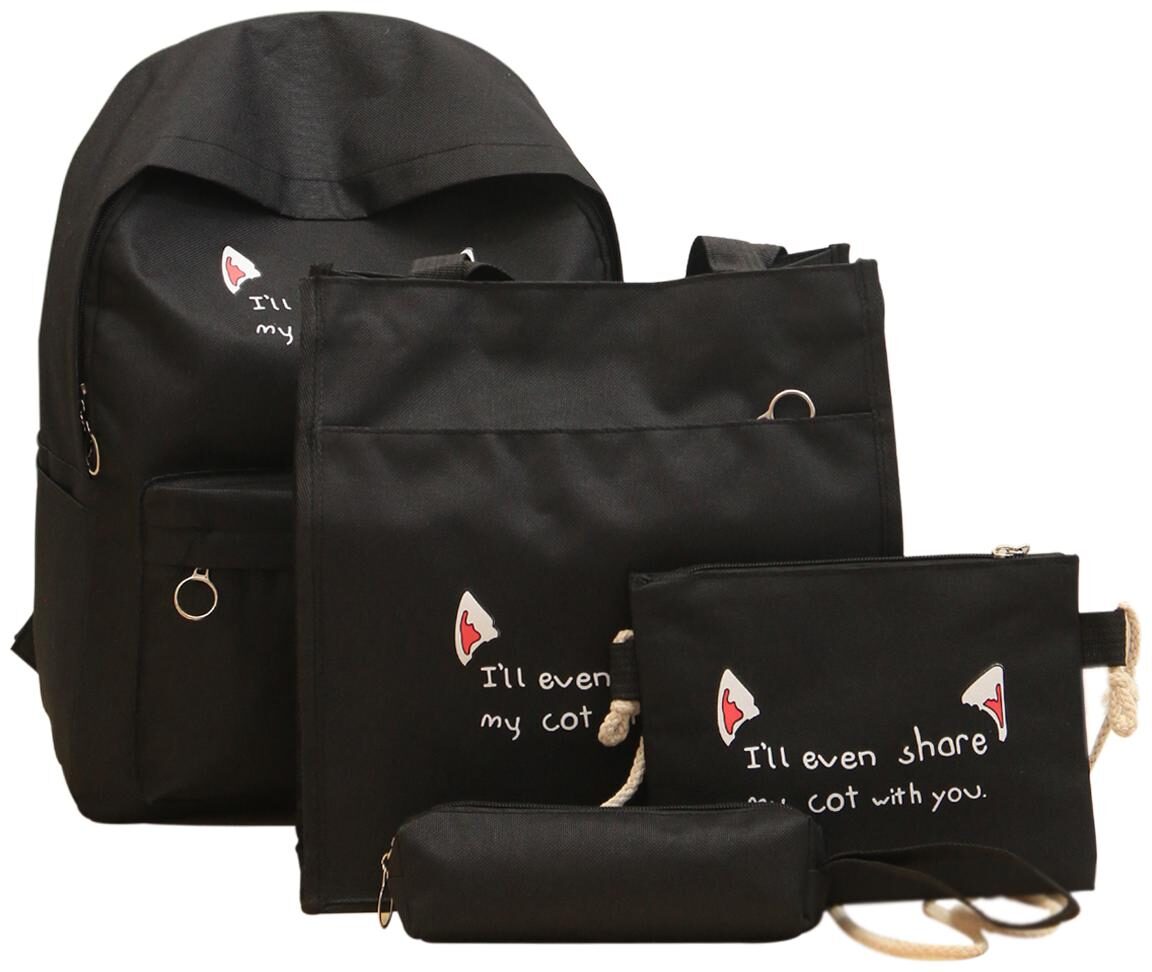 

Tinytot Black School College Travel Backpack with Pencil Pouch (4 pcs Set) for Girls Capacity 18 L