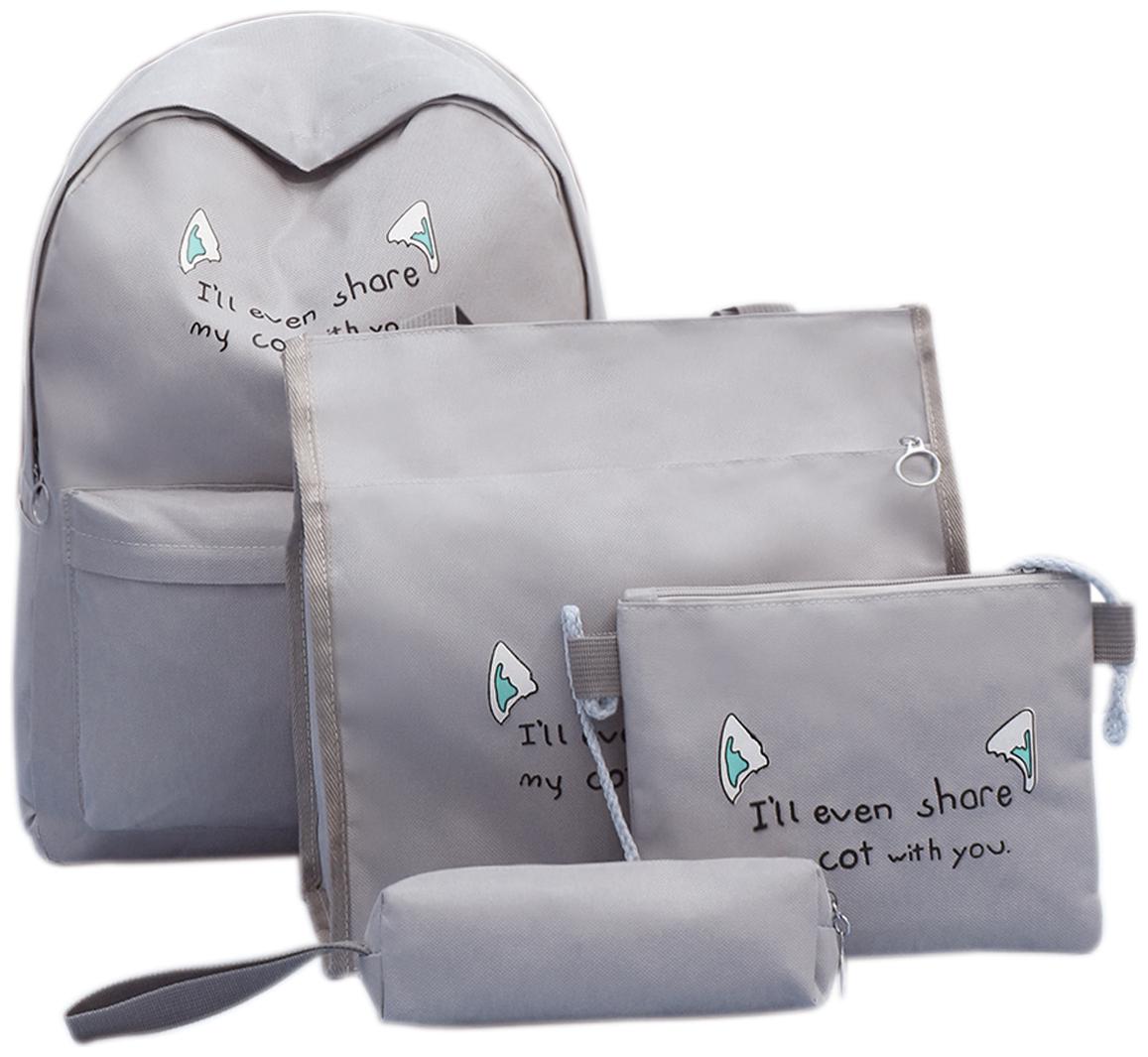 

Tinytot Grey School College Travel Backpack with Pencil Pouch (4 pcs Set) for Girls Capacity 18 L