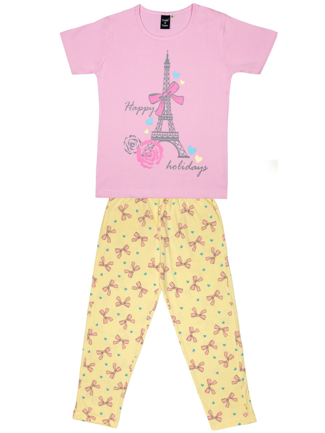 

Todd N Teen Girl Cotton Top Bottom Set - Pink Yellow