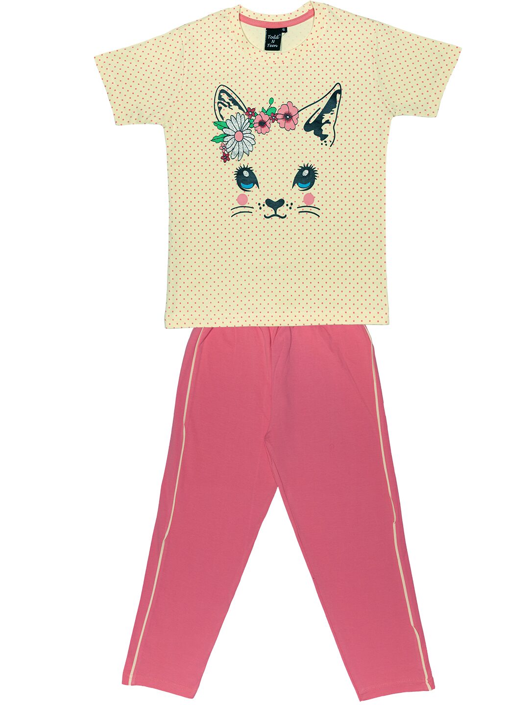 

Todd N Teen Girl Cotton Top Bottom Set - White Pink