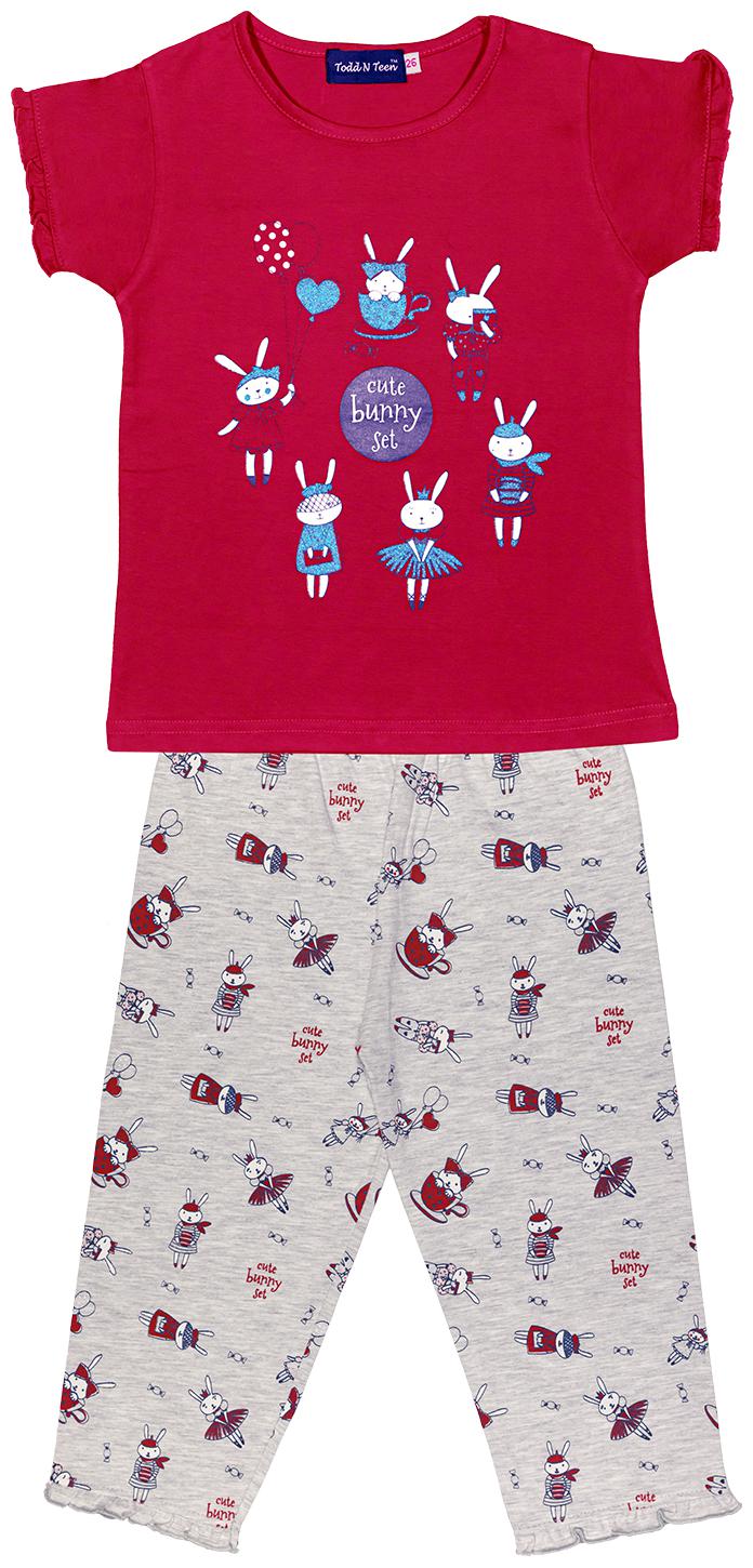 

Todd N Teen Girl Cotton Top Bottom Set - Red Grey