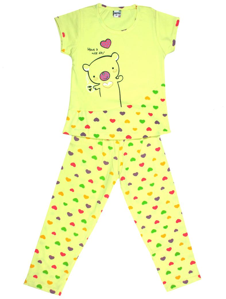

Todd N Teen Girls Round Neck Soft Cotton Casual Yellow Regular Fit T-Shirt with Pants For 5 to 6 Years