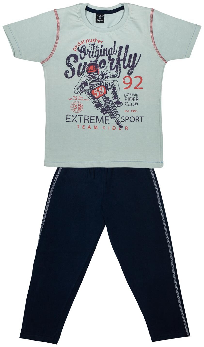 

Todd N Teen Cotton Printed Top Bottom Set - Blue Grey