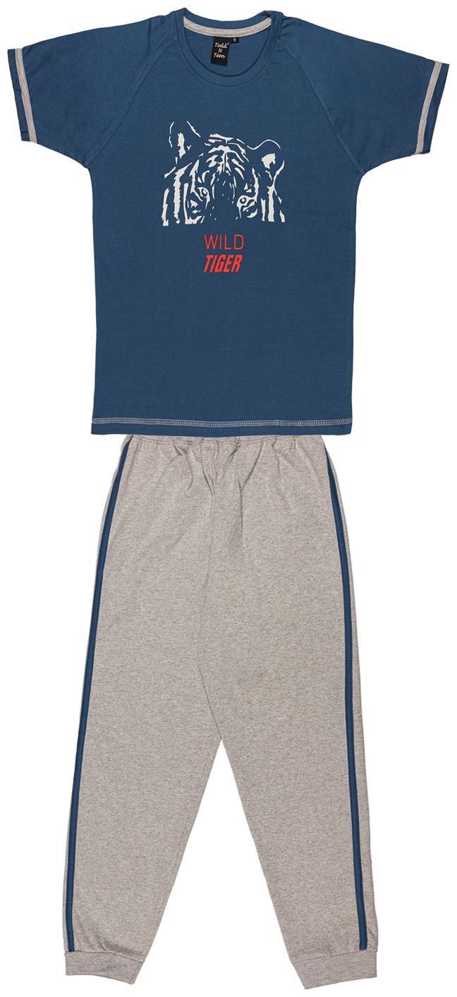 

Todd N Teen Cotton Printed Top Bottom Set - Blue Grey