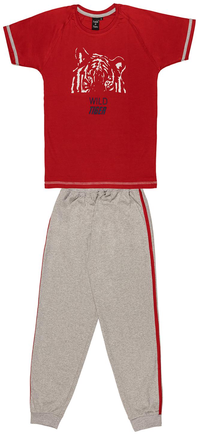 

Todd N Teen Cotton Printed Top Bottom Set - Red Grey