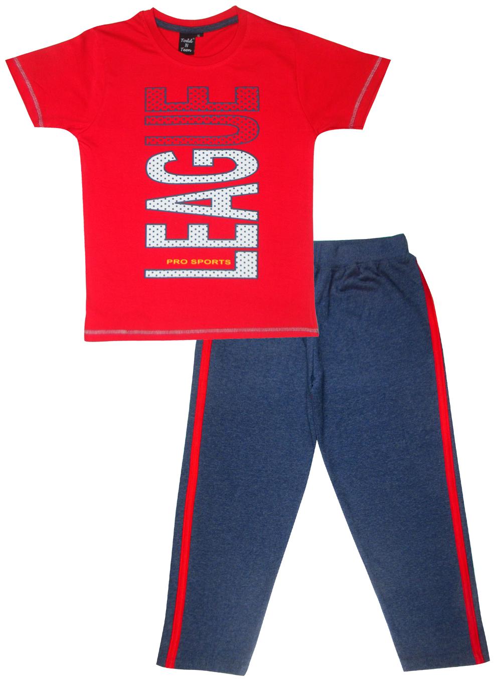

Todd N Teen Cotton Printed Top Bottom Set - Red Blue