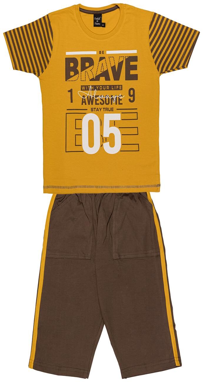 

Todd N Teen Cotton Printed Top Bottom Set - Yellow Brown