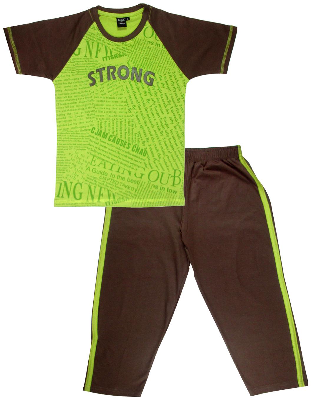 

Todd N Teen Cotton Printed Top Bottom Set - Green Brown