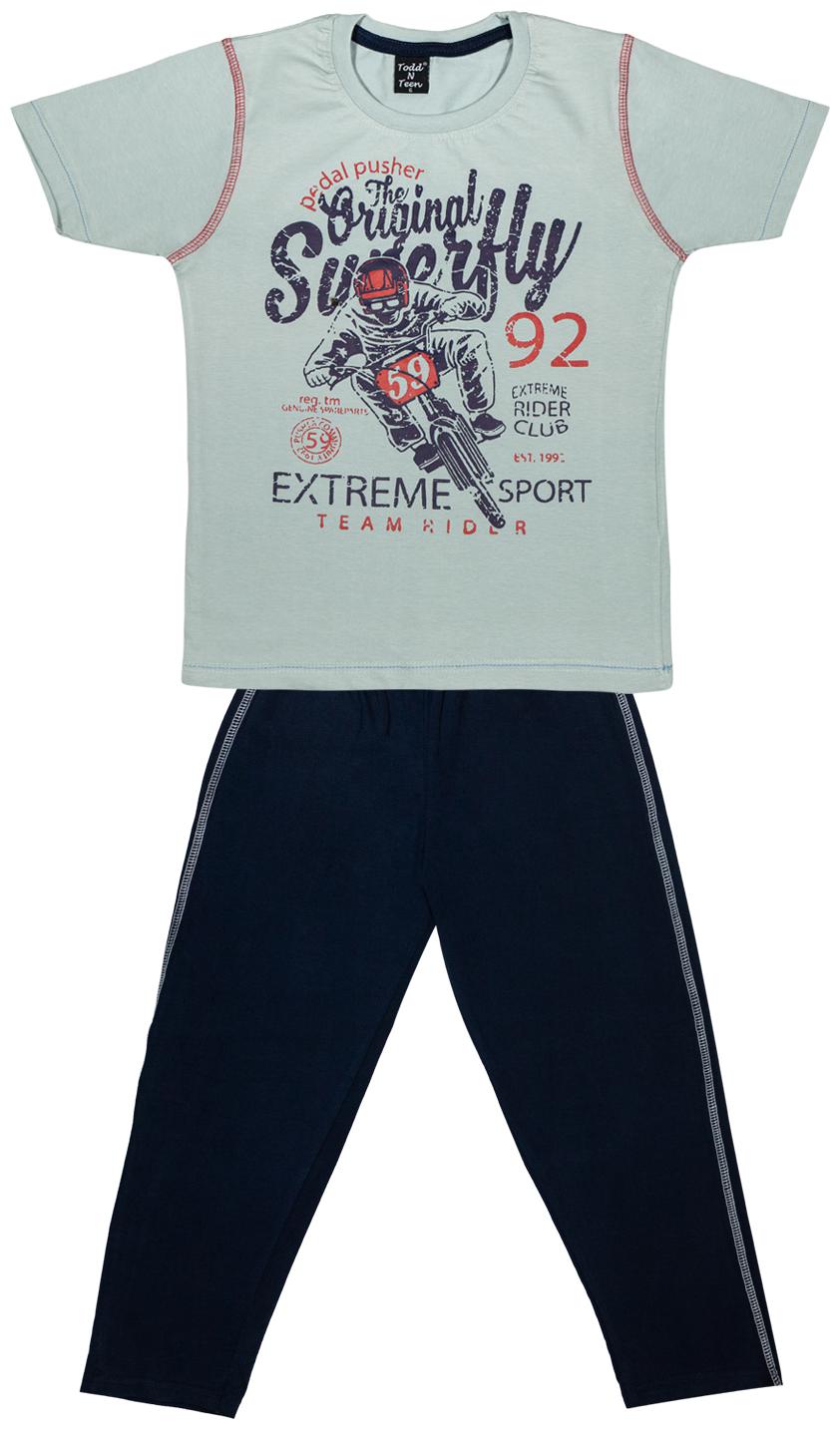 

Todd N Teen Cotton Printed Top Bottom Set - Blue Grey