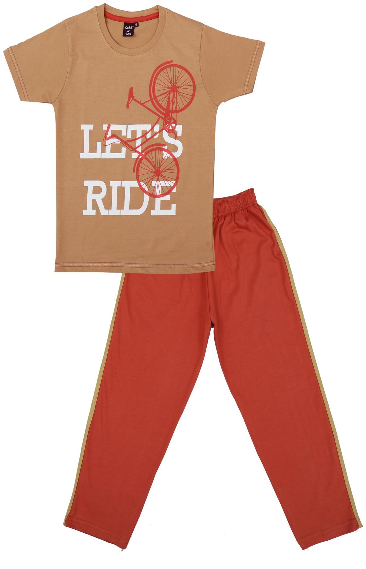 

Todd N Teen Cotton Printed Top Bottom Set - Beige Orange