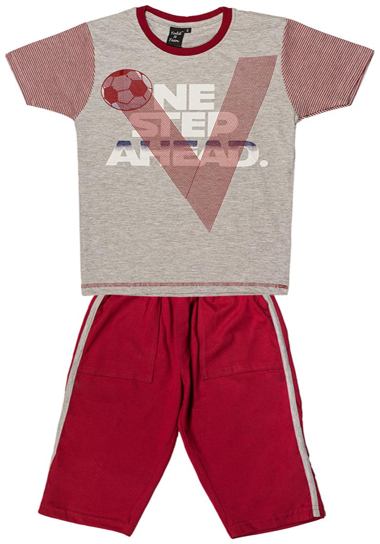 

Todd N Teen Cotton Printed Top Bottom Set - Red Grey