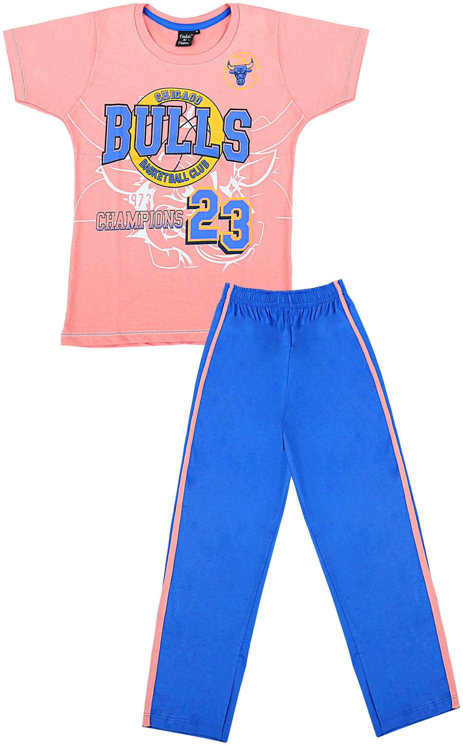 

Todd N Teen Cotton Printed Top Bottom Set - Pink Blue