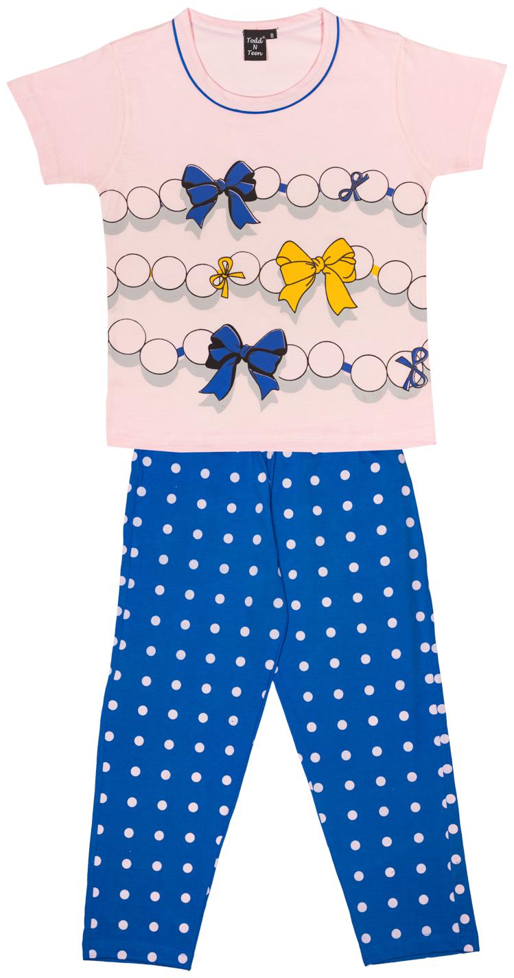 

Todd N Teen Girl Cotton Top Bottom Set - Pink Blue