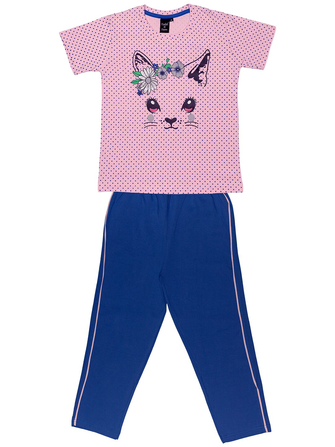 

Todd N Teen Girl Cotton Top Bottom Set - Pink Blue