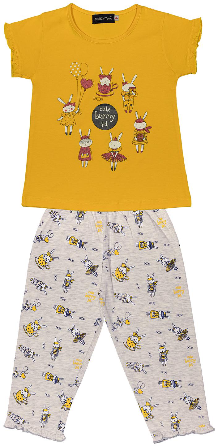 

Todd N Teen Girl Cotton Top Bottom Set - Yellow Grey