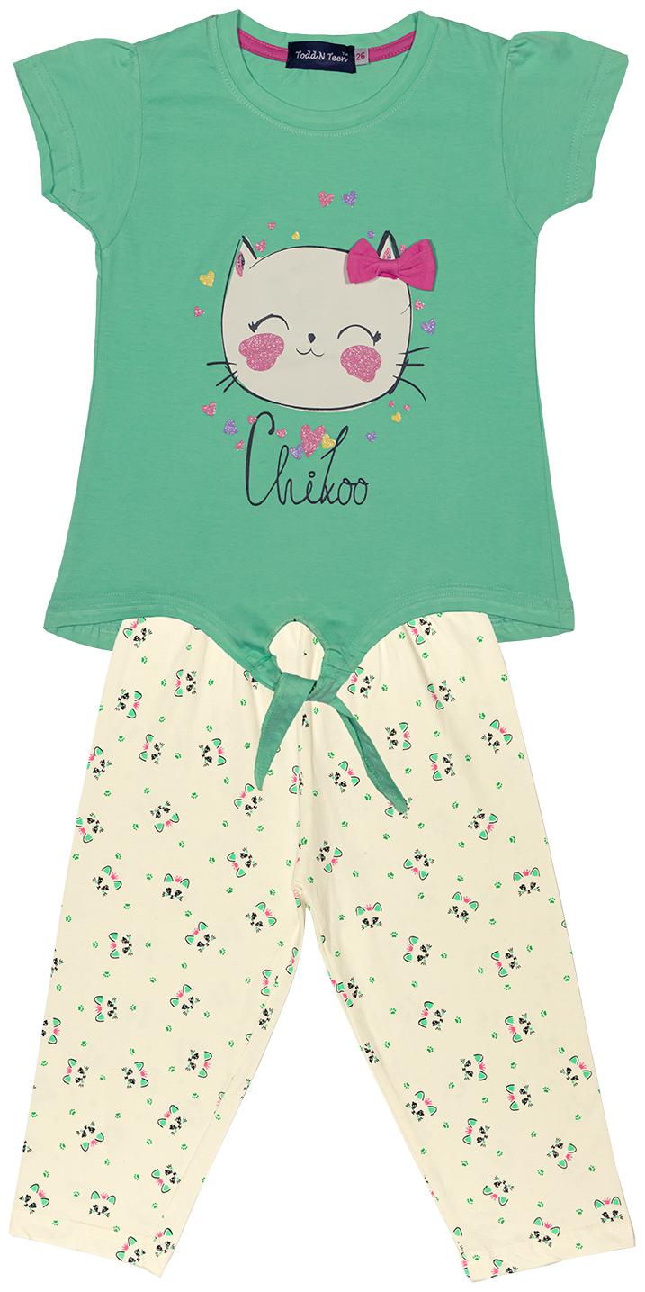 

Todd N Teen Girl Cotton Top Bottom Set - Green Beige