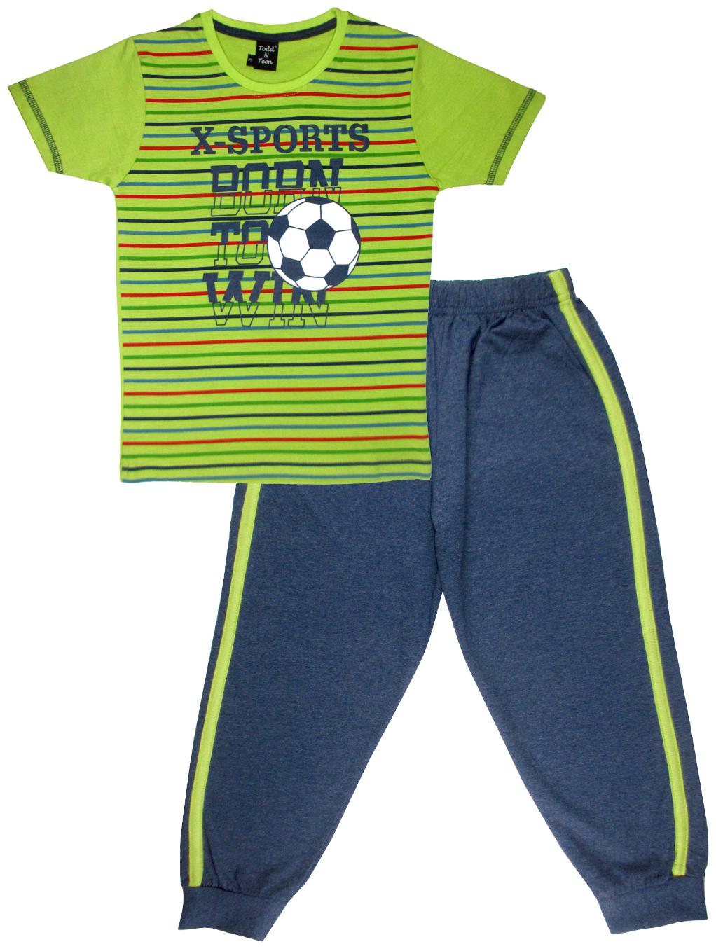 

Todd N Teen Cotton Striped Top Bottom Set - Green Blue