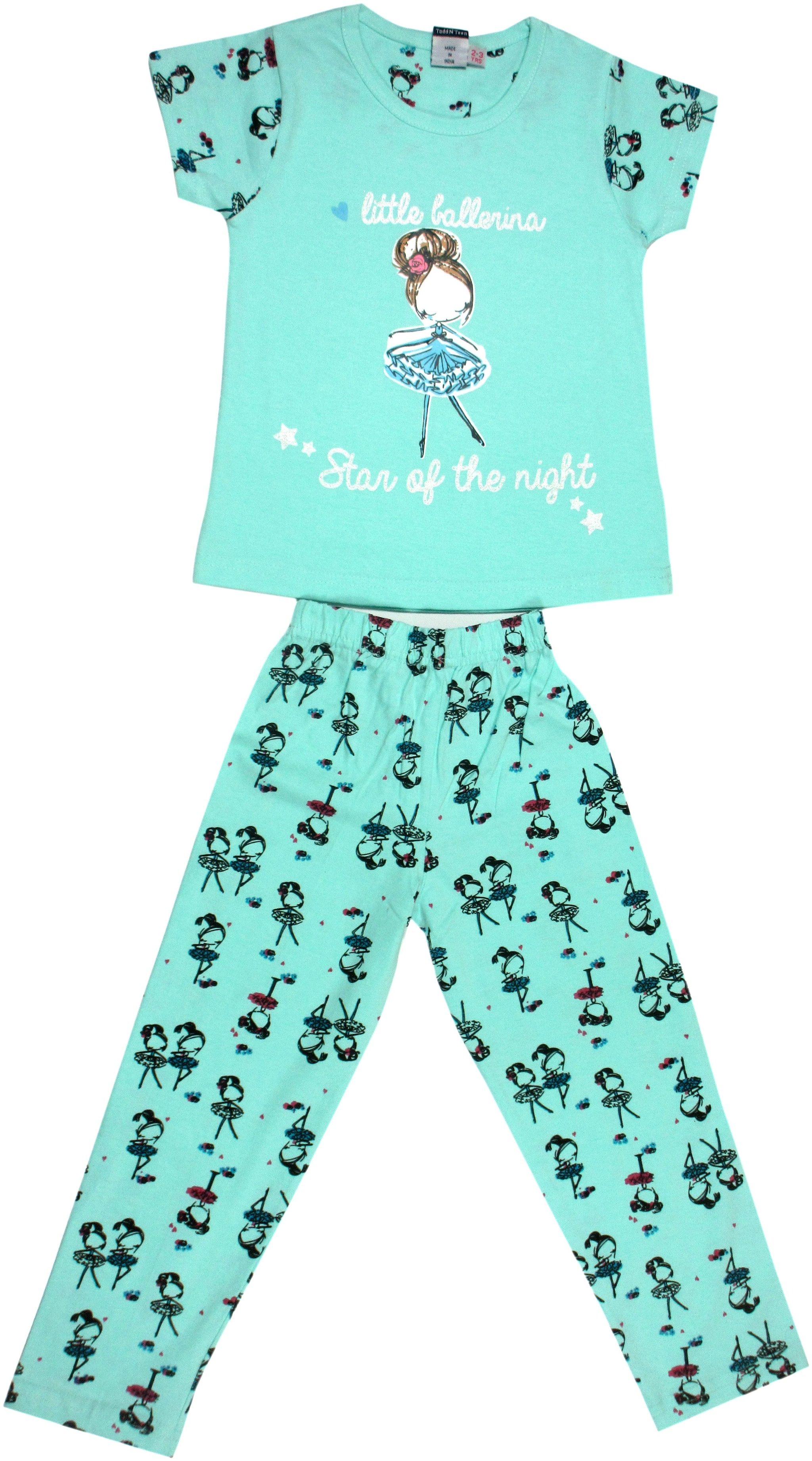 

Todd N Teen Girls Round Neck Soft Cotton Casual Green Regular Fit T-Shirt with Pants For 5 to 6 Years