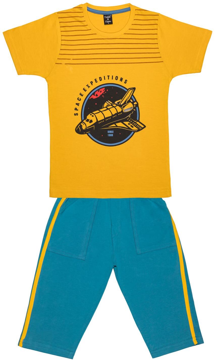 

Todd N Teen Cotton Printed Top Bottom Set - Yellow Blue