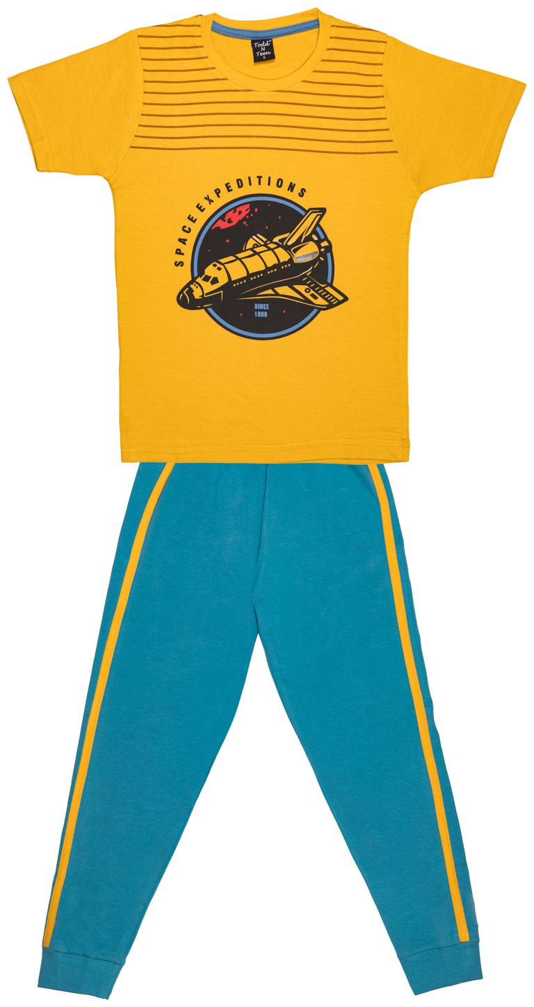 

Todd N Teen Cotton Printed Top Bottom Set - Yellow Blue