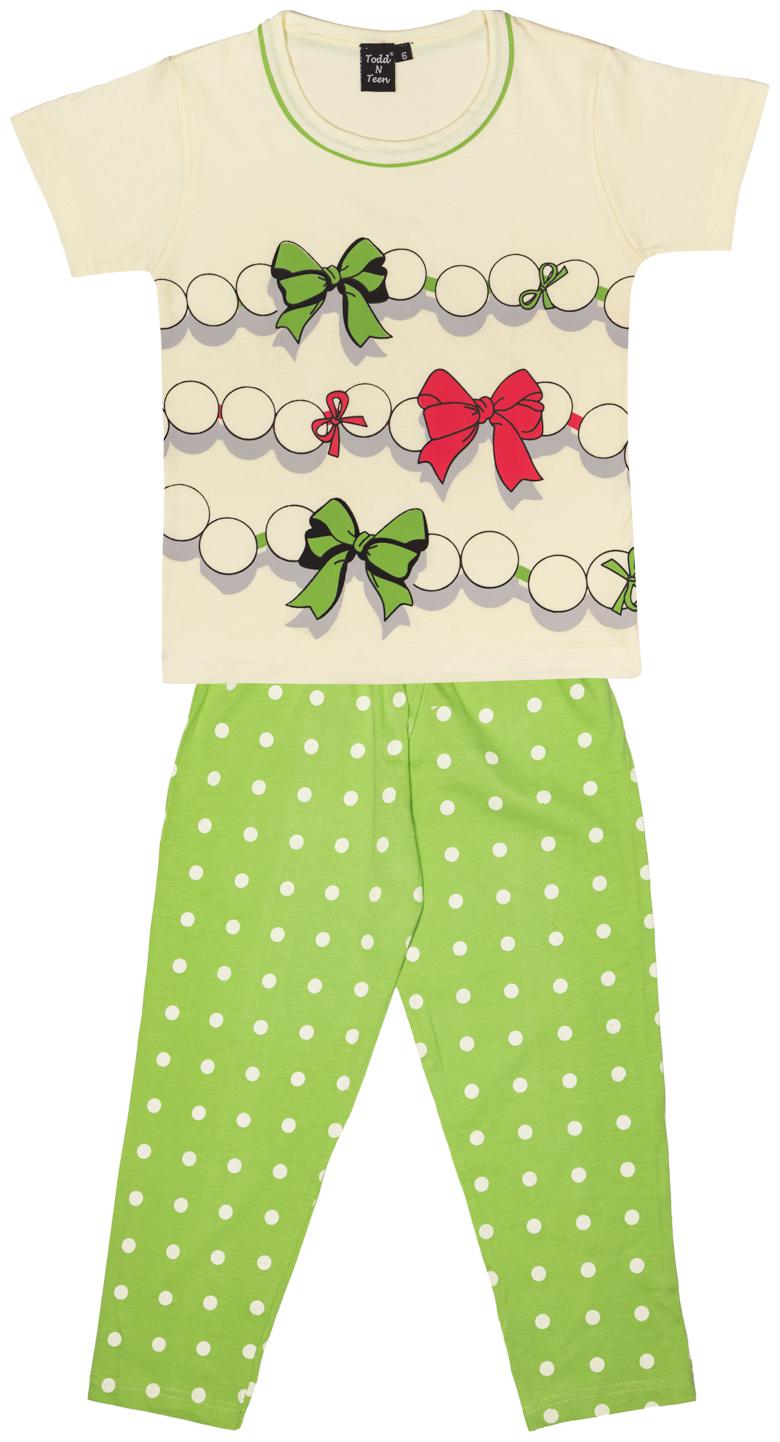 

Todd N Teen Girl Cotton Top Bottom Set - White Green