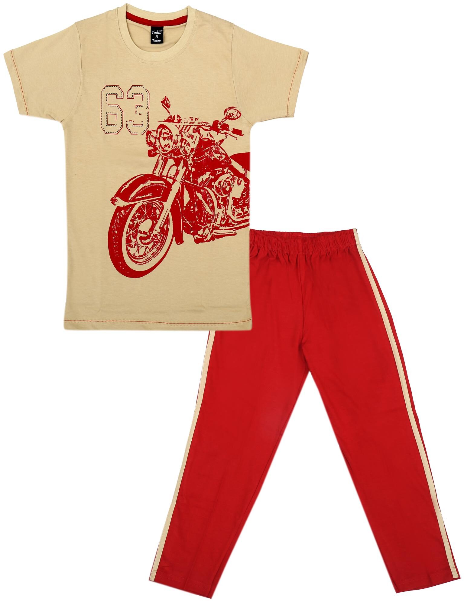

Todd N Teen Cotton Printed Top Bottom Set - Beige Red