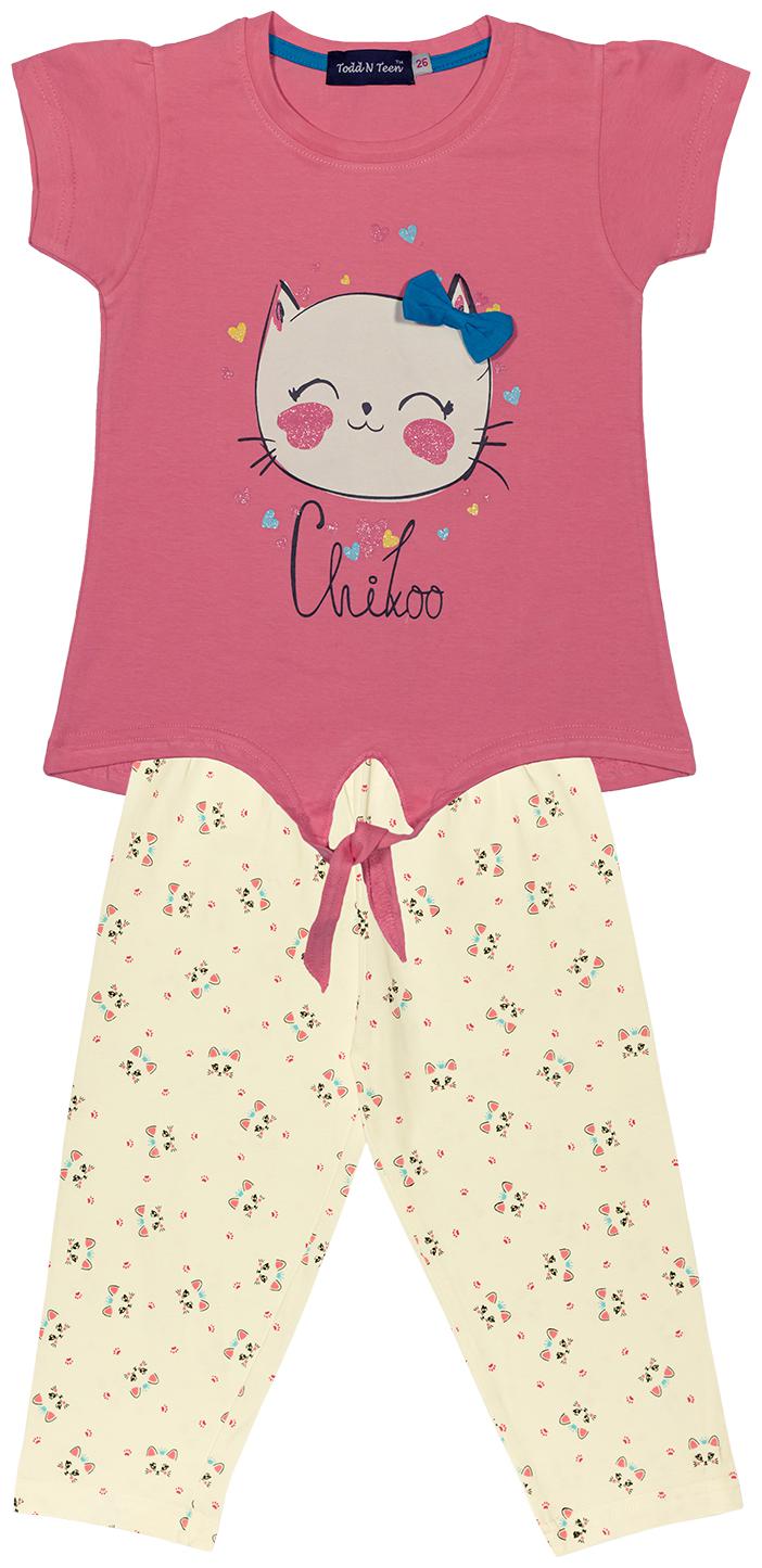 

Todd N Teen Girl Cotton Top Bottom Set - Pink Beige