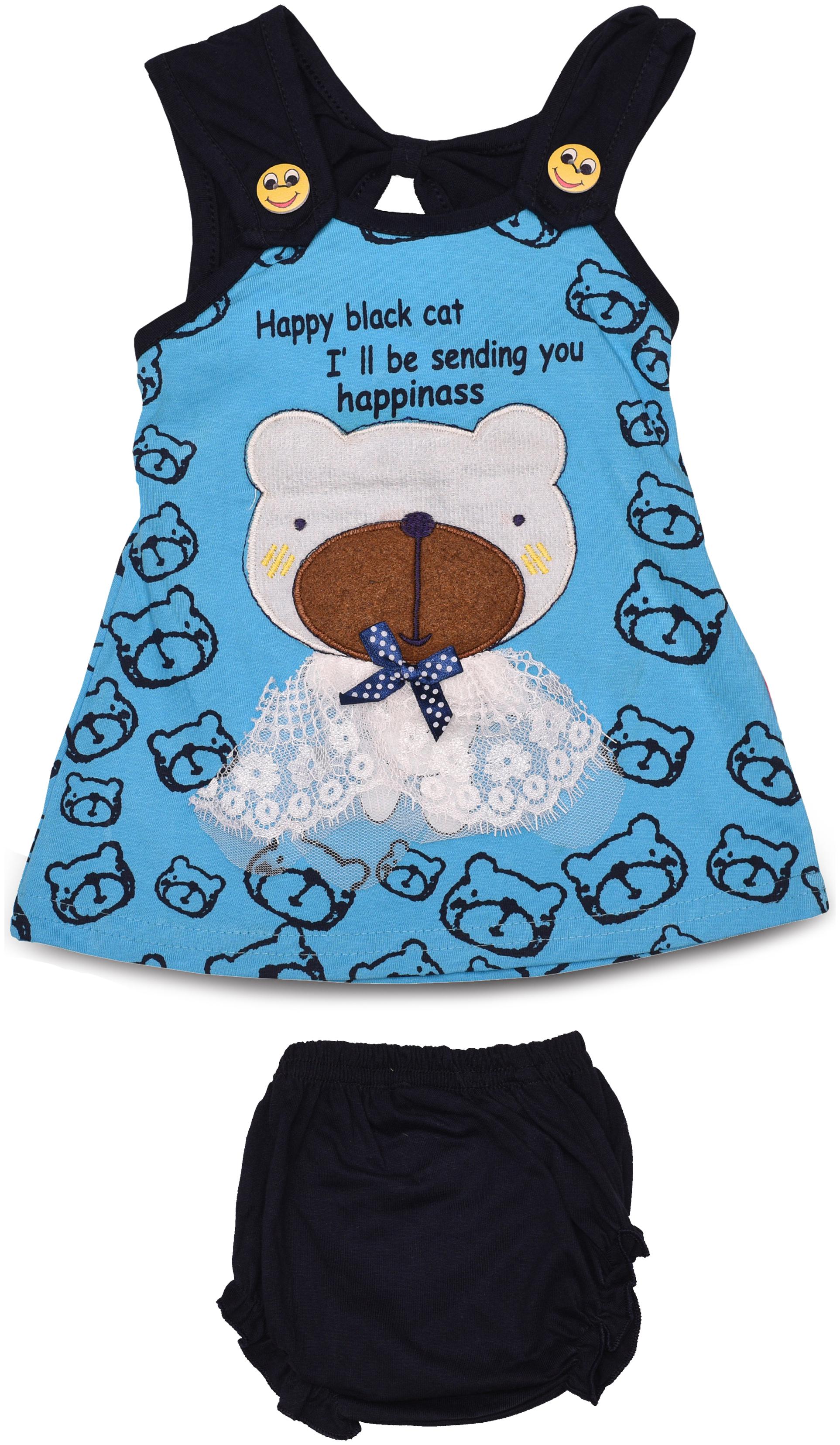 

TOONYPORT Baby girl Cotton blend Printed Frock with bloomer - Blue
