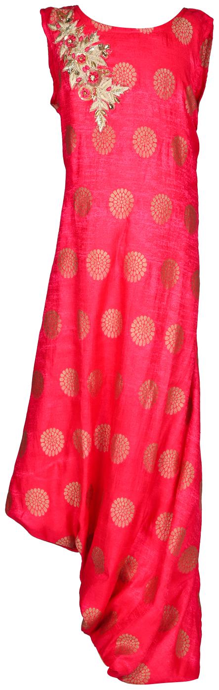 

TOONYPORT Pink Cotton Blend Sleeveless Midi Princess Frock ( Pack of 1 )