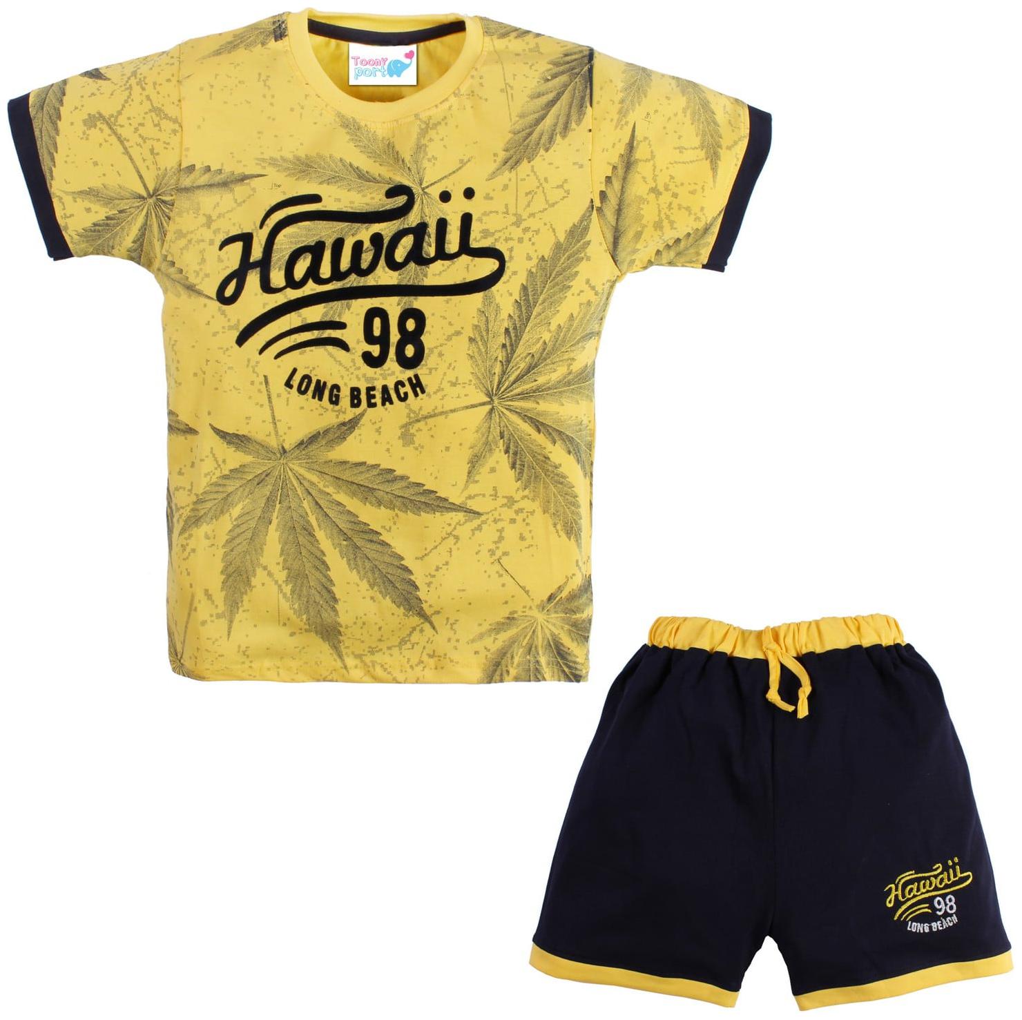 

TOONYPORT Cotton Printed Top Bottom Set - Yellow Black